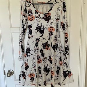 Black Cat Pumpkin Halloween Skater Dress